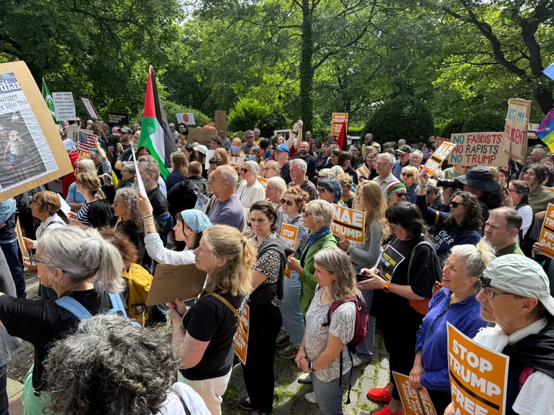 Many attendees are carrying Palestine flags