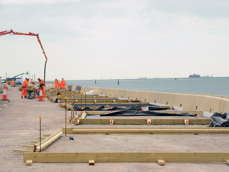 Ongoing work to create the new slabs which will form the surface of the new promenade which will match that in front of Southsea Castle.
Picture: Sarah Standing (240725-861)