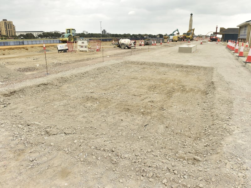 The memorials and historic monuments which were on the beach are being moved to the promenade, with new bases being created to accommodate them including the Chesapeake Monument. All monuments and furniture which were removed from the beach area are being preserved and restored as part of the works.
Picture: Sarah Standing (240725-7203)