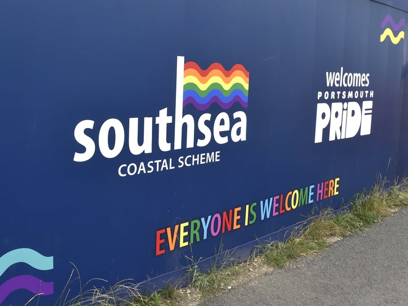 Hoardings around the sea defences, with a temporary footpath created around the outside of it along Southsea Common.
Picture: Sarah Standing (240725-7262)