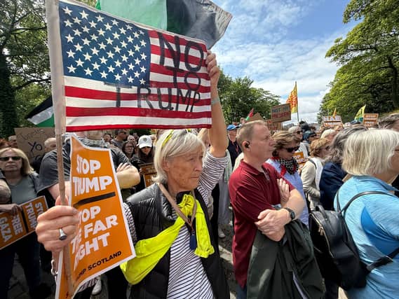 "No to Trump" and "Stop the far right"
