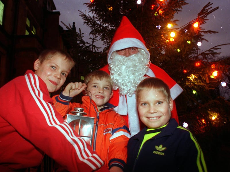 Father Christmas with children Jack Oliver, Eric Pearson, Scott and Bryan Hackworth, who jointly turned on the lights at the Sheffield Children's Hospital in 1998