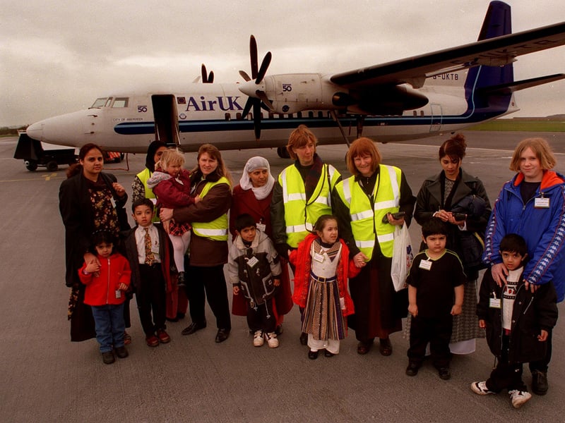 Children, parents and teachers from Tinsley Nursery and Infants School are given a VIP tour of Sheffield City Airport in 1998