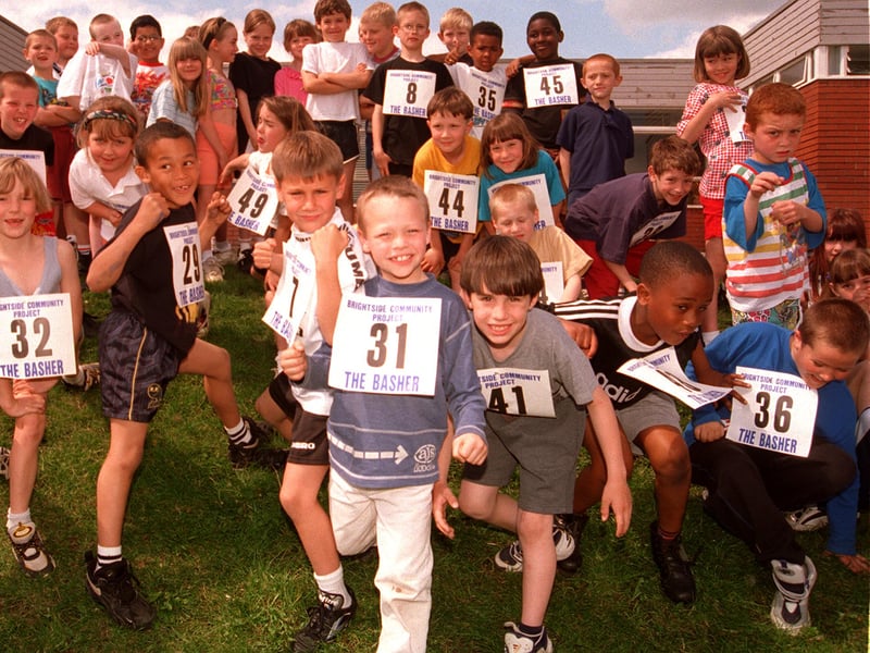 Pupils at Limpsfield School, Wincobank, Sheffield, prepare to set off on the Brightside Bash sponsored run to raise money for the school's fence in 1997