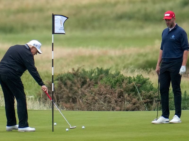 U.S. President Donald Trump plays a round of golf at Trump Turnberry golf course during his visit to Turnberry. 