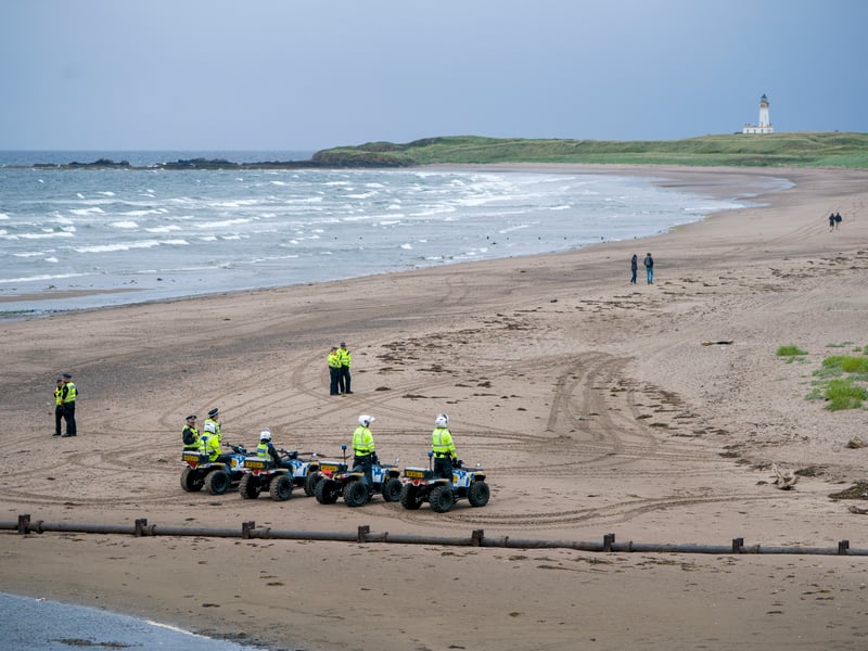 Police officers near the Trump Turnberry golf course in South Ayrshire, during US President Donald Trump's five-day private trip to the country. Picture date: Sunday July 27, 2025. PA Photo. The US president is expected to head over to his Menie golf course in Aberdeenshire before opening up a new course dedicated to his Scottish mother, who grew up on the Isle of Lewis. Photo credit should read: Jane Barlow/PA Wire