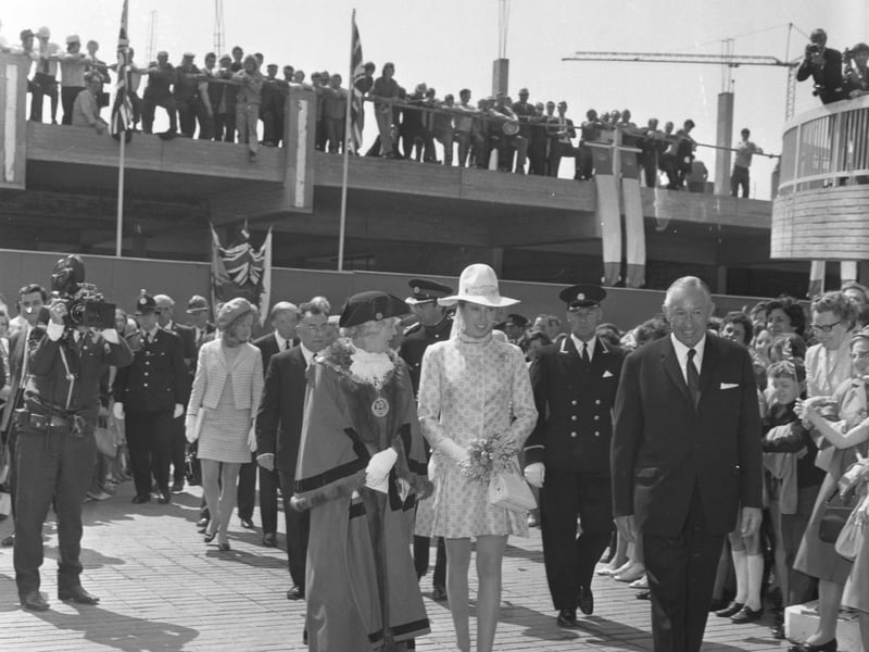 Princess Anne opens Middleton Grange Shopping Centre, Hartlepool, in May 1970