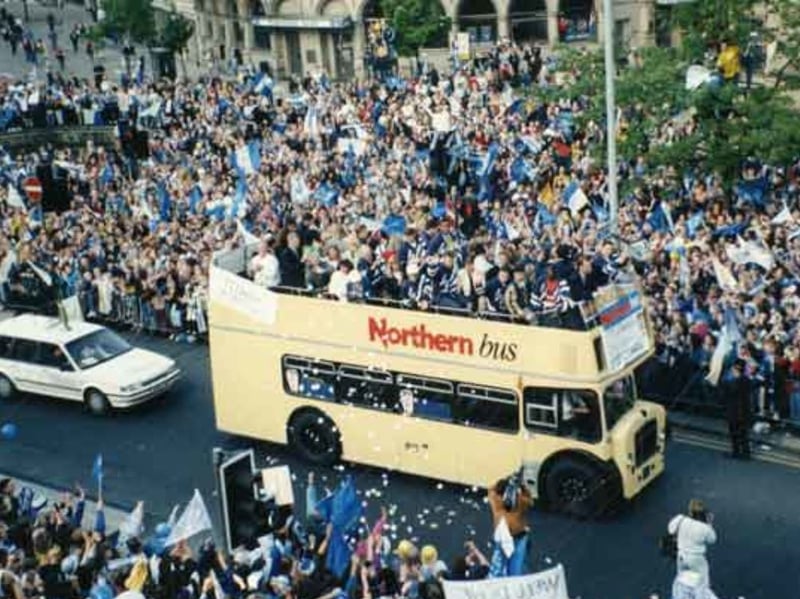 Sheffield Wednesday's open top bus parade through Sheffield following their FA Cup final defeat to Arsenal in 1993