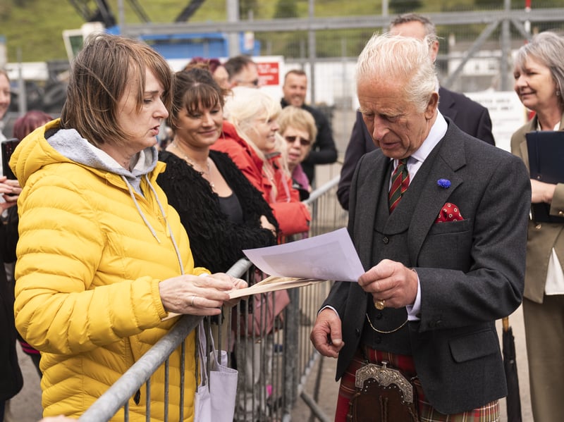 King Charles III meets members of the public ahead of a reception for Caithness Communities hosted by the Nuclear Decommissioning Authority at Scrabster Harbour.