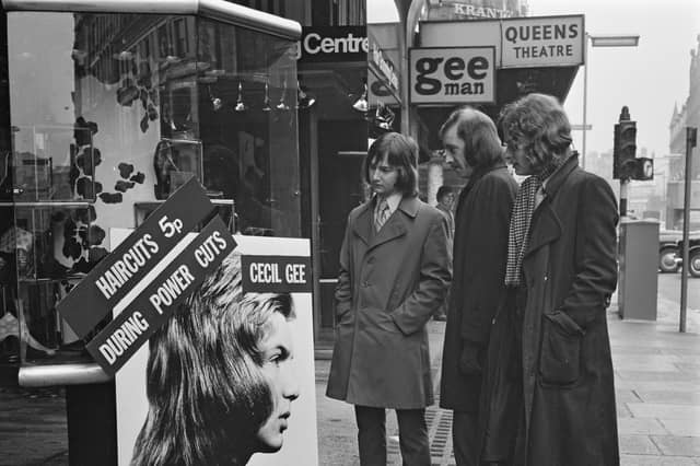 A sign advertises haircuts for just 5p during the power cuts in February 1972