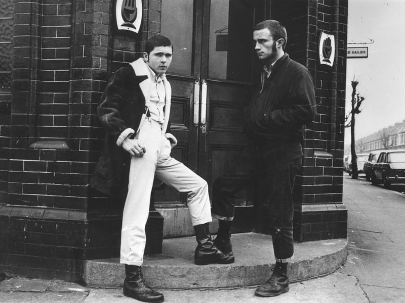 British skinheads outside a pub in 1970