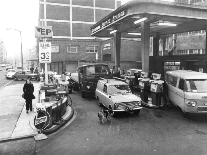 Motorists queue to fill up during the petrol crisis of 1973