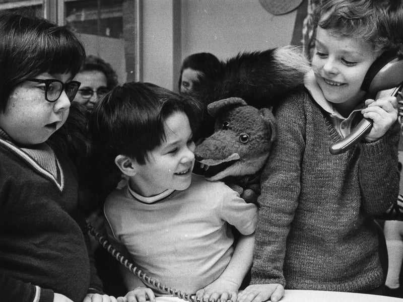 Youngsters with Basil Brush at Great Ormond Street Hospital in January 1974