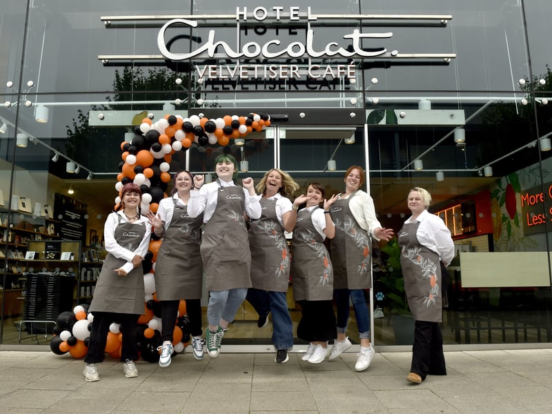 Hotel Chocolat has opened its new velvetiser cafe in Whiteley Shopping Centre.

Pictured is: (l-r) Evangeline, Alex, Sydney, Jennie, Becky, Trudi and Kitty.

Picture: Sarah Standing (310725-7573)

