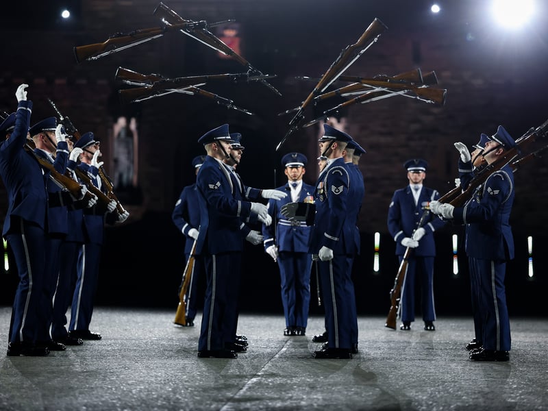 The United States Air Force Drill Team put on a jaw dropping performance involving precise, synchronised movements and complex weapon exchanges