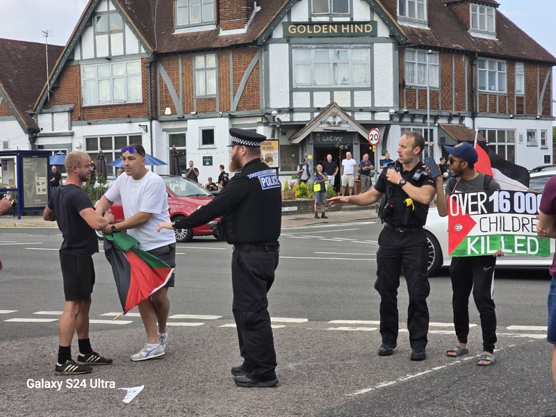 The Palestine protest were taking place outside MP Amanda Martin's office when a group from the Golden Hind confronted them.