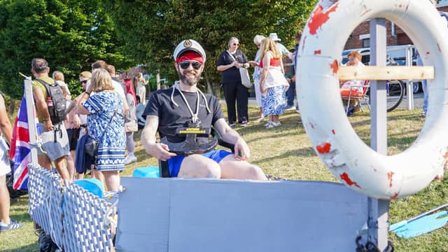 George Stephens on his second placed raft at the Jolly Roger Raft Race.