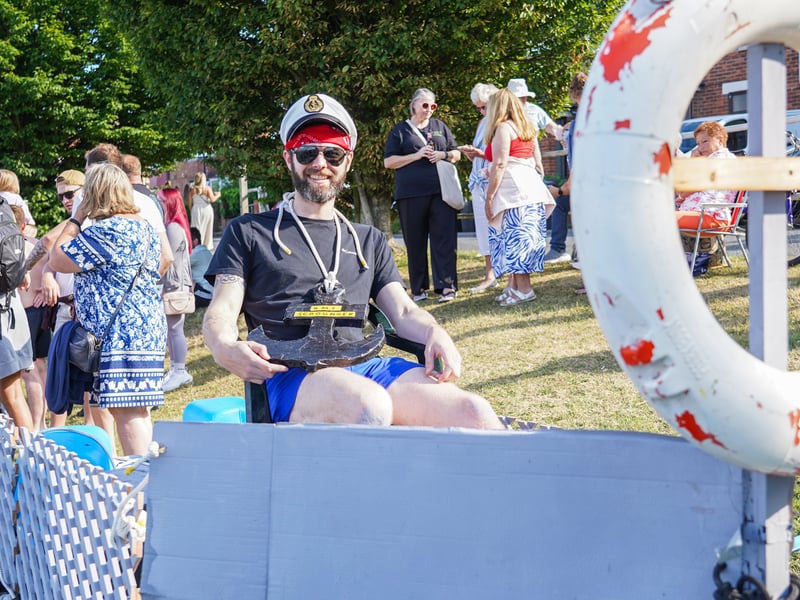 George Stephens on his second placed raft at the Jolly Roger Raft Race.