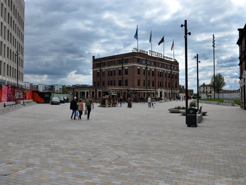 Connecting the public realm in front of the Tetley building to Crown Point Road, this new park area marks the largest segment of the park to open so far.
