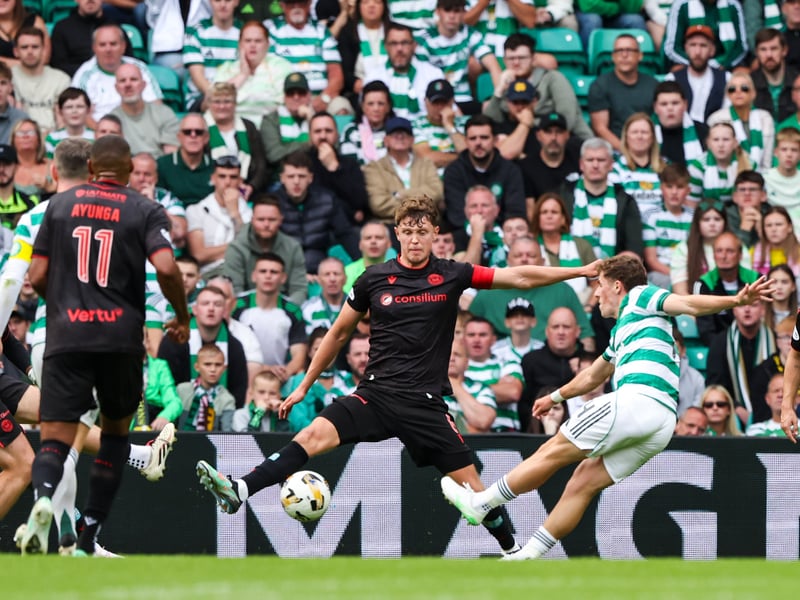 Fans get ready to celebrate as Luke McCowan's bags Celtic's 87th minute winner.