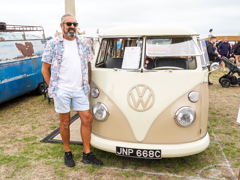 Ron Liquorish stood next to his VW campervan at the Beach Dubbin festival on Southsea Common in Portsmouth.

Picture: Alec Chapman