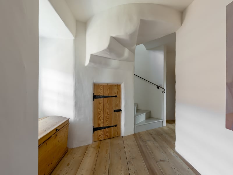A stone turnpike staircase harks back to the origins of Lamb's House, which was built in 1610 for Leith merchant Andrew Lamb. It was one of the features brought back into use during its most recent restoration. 
