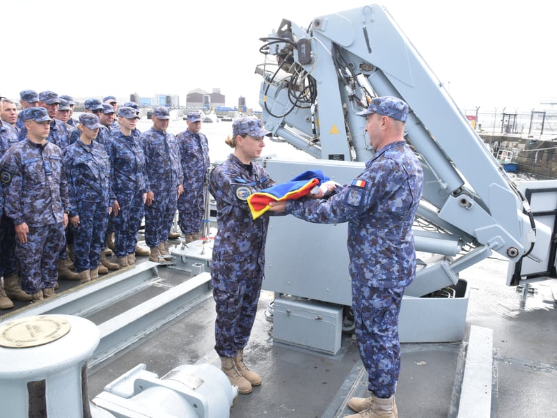 The HMS Pembroke commissioning ceremony in Rosyth, Scotland.