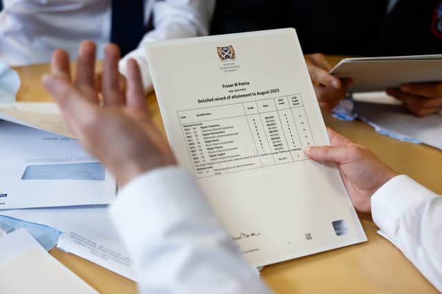 Pupils receiving results of the Scottish Qualifications Authority exams.