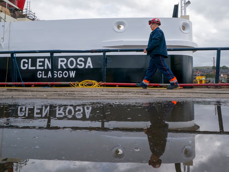 Fabrication quality inspector David Watt alongside the Glen Rosa during an inspection at Dales Marine, Greenock. Picture: Jane Barlow/PA Wire