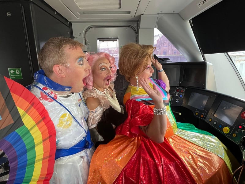 Pride parade on a train in Derby