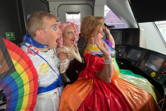 Pride parade on a train in Derby
