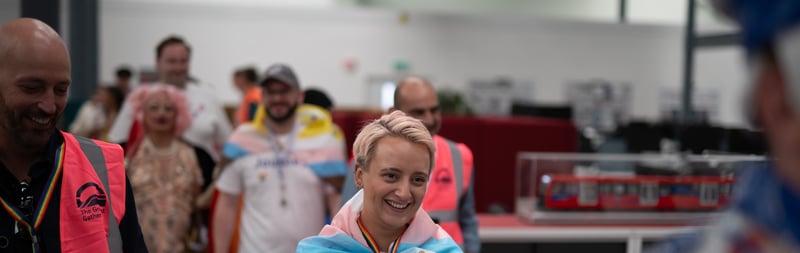 Pride parade on a train in Derby