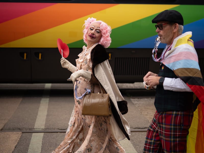 Pride parade on a train in Derby