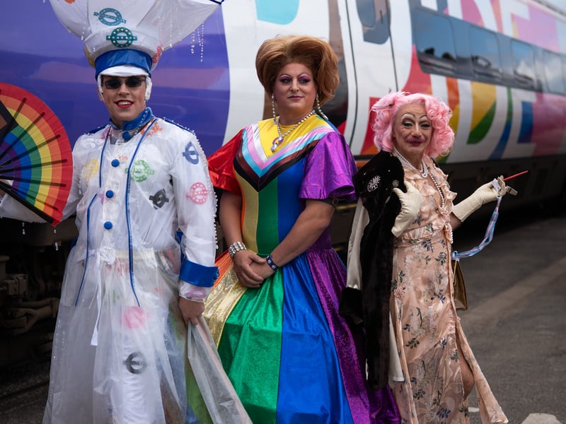 Pride parade on a train in Derby