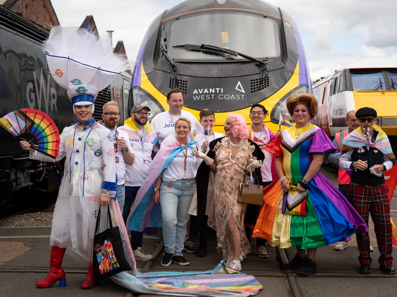 Pride parade on a train in Derby