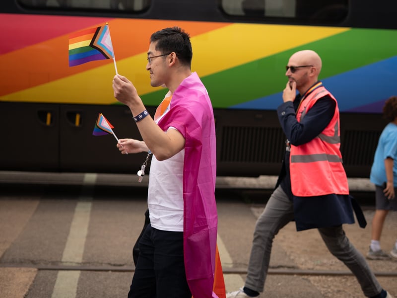 Pride parade on a train in Derby