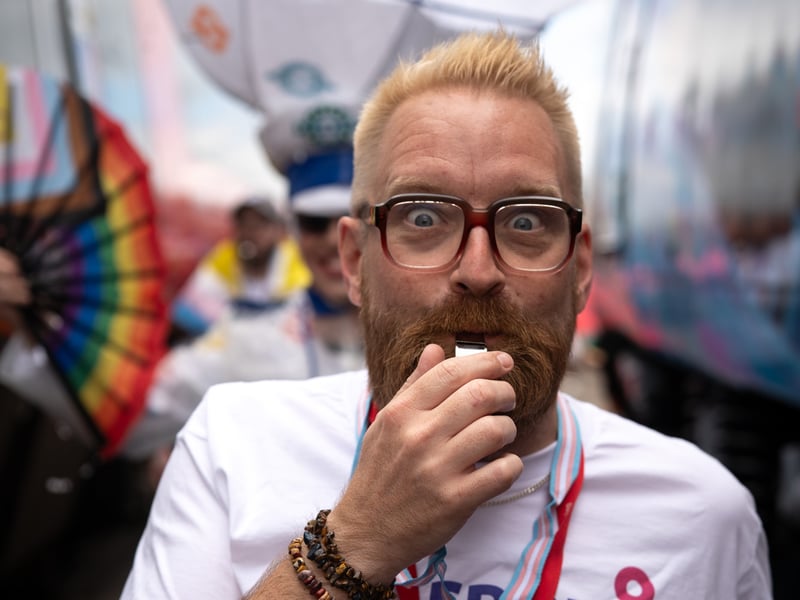 Pride parade on a train in Derby