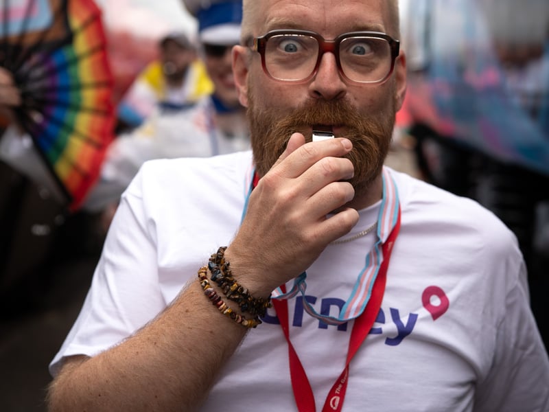 Pride parade on a train in Derby
