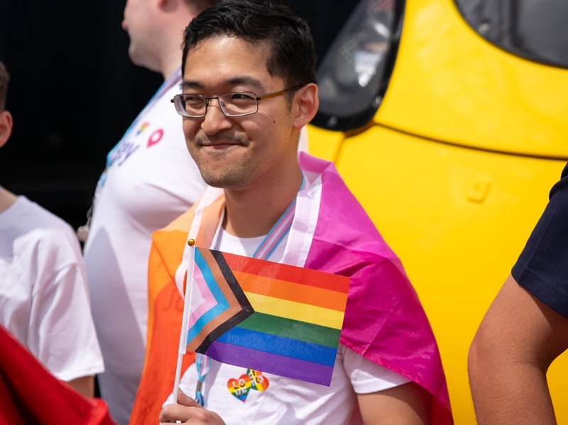 Pride parade on a train in Derby