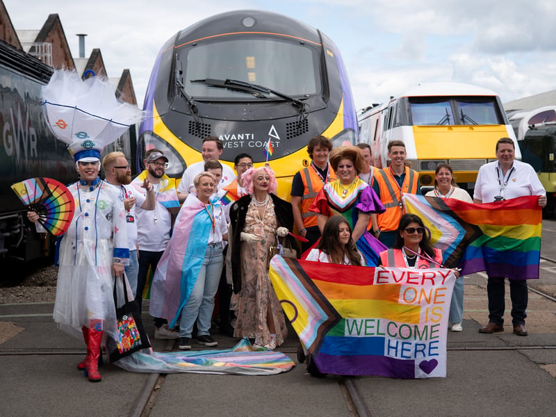 Pride parade on a train in Derby
