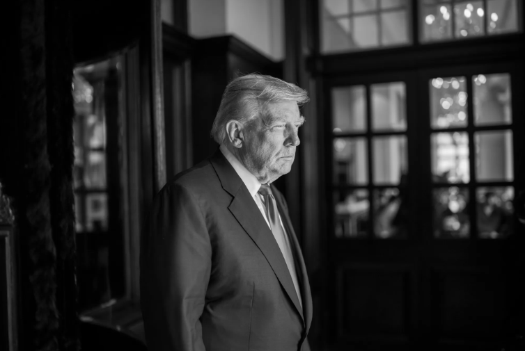 A black and white shot of President Donald Trump. 
