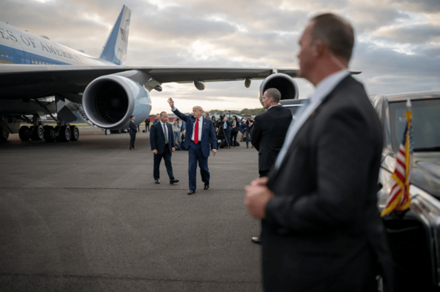 President Donald Trump pictured as he arrived at Prestwick Airport.