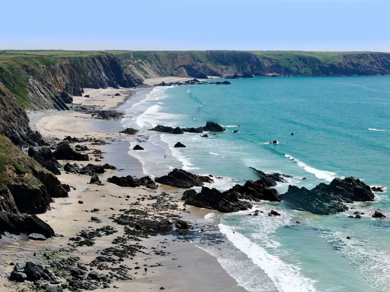 Marloes Sands Beach in Pembrokeshire, Wales, ranked fourth - making it the first beach on this list not in Scotland. It scored  88.51 per cent (231 out of 261) five star reviews. This beach has dramatic coastal scenery and vast golden sands, surrounded by wildlife and ancient history. It is located southwest of the village of Marloes and looks out onto Skokholm Island. 
