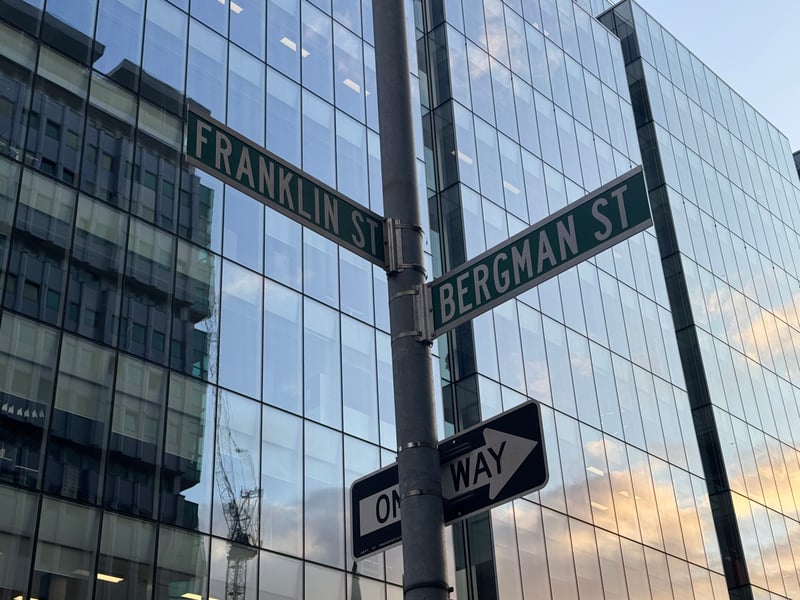 Street signs have been switched to New York names.