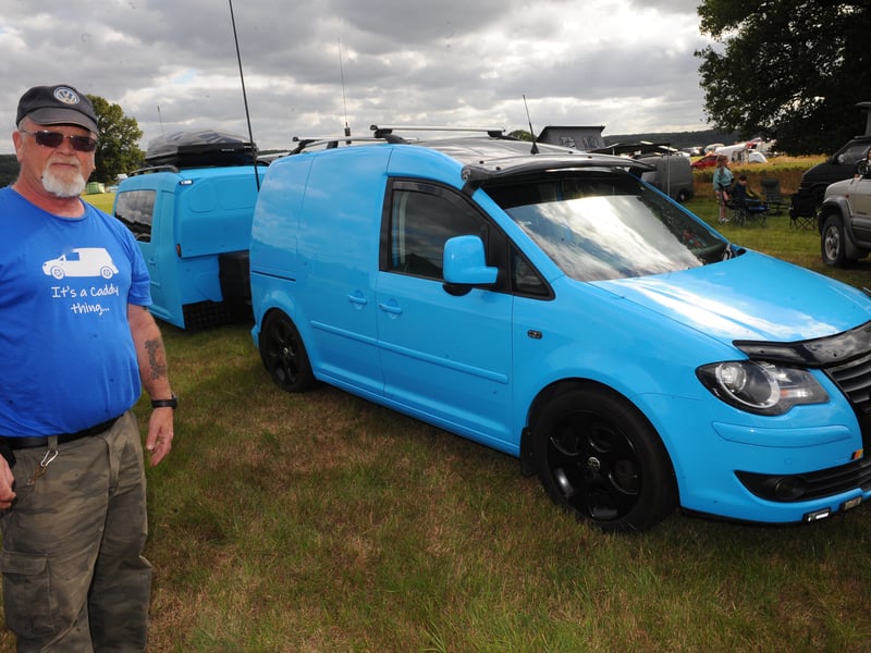 Jim O'Byrne of Roundhay with his VW Caddy MK 3 which he converted from an old British Gas van and took the back of another van for the trailer