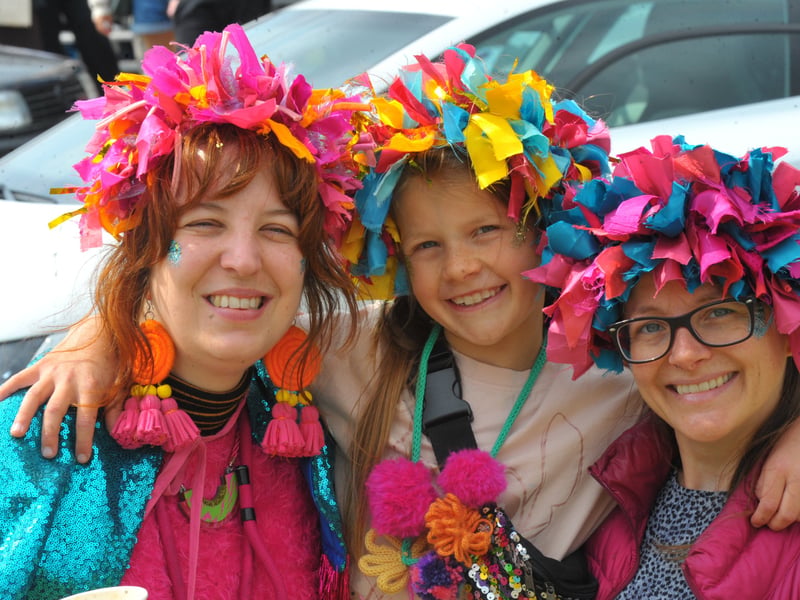 Taking time out from the children's workshop are Kim Pearl of Huddersfield, Zoe and Steph Lancaster of York