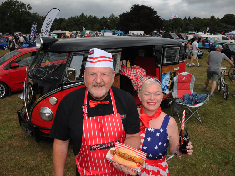 Murray McKenzie and Vicky Anthony with their 1967 Panel Van named Norma Jean's Diner, which started life in Australia before going to California and Florida and then coming to the UK.