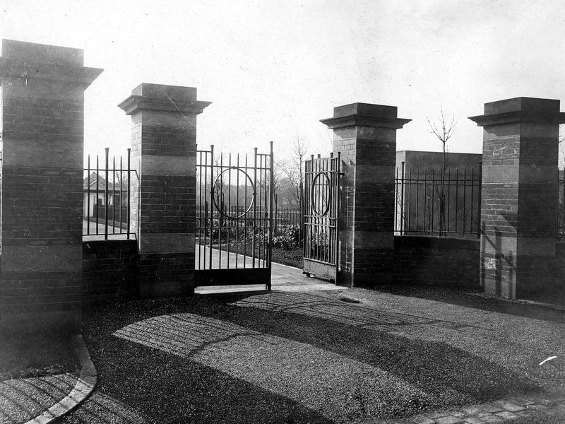 The entrance gates to Cross Gates recreation ground pictured in March 1927.