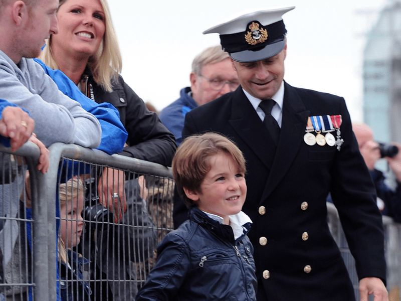 Royal Navy mine hunter HMS Pembroke arriving home to Scotland after a three year mission to the Arabian Gulf. The crew of the high-tech mine countermeasures vessel were given a rousing welcome by over a hundred family members and well-wishers who had gathered at HM Naval Base Clyde for the occasion. HMS Pembroke worked regularly alongside multinational forces during operations and exercises in the region. During her 7,000 mile transit home the vessel was called in to help guard a merchant ship from the threat of piracy in the Gulf of Aden.