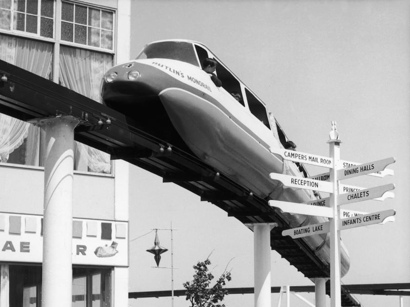 A monorail train at Butlin's holiday camp in Minehead, Somerset, in around 1967
